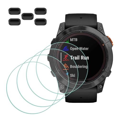 MTHGH Ochraniacz ekranu do smartwatcha solarnego Garmin fenix 7XPro/ 7X Pro [4 szt.] + zatyczki przeciwpyłowe 5 szt., szkło hartowane twardość 9H, odporna na zarysowania, bez pęcherzyków powietrza