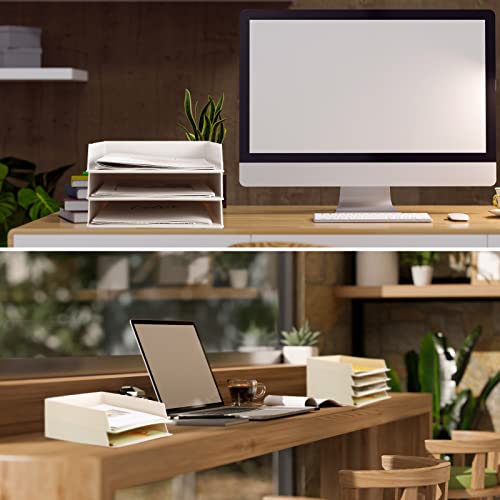 4 Pcs 4 Pcs Letter Tray File Organizer for Desk White Stackable Plastic Paper Organizer 12.8 x 9.45 x 1.97 Inches Document Tray Document Holder for Office Desktop Paper File Magazine Mail - Thumbnail 7
