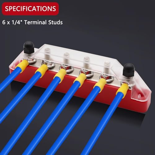 2 Stück 12V-48V DC Sammelschienen-Verteilerblock, Sammelschiene 150A-Verteilerblock und ein Schraubendreher mit 4 x M6-Verbindungsbolzen, geeignet für Autos, Wohnmobile, Boote, rot, schwarz