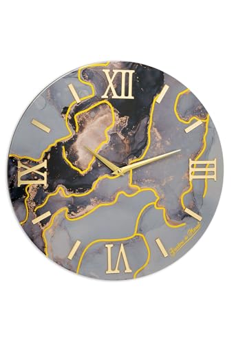 Giardini di Marzo Orologio Da Parere in legno Rifinito in resina lucida e applicazioni in plex diametro 40 (NERO)