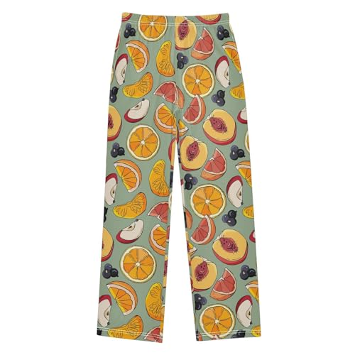 Orange Blueberry Boys Long Pants Soft Trousers Elastic Waist Kids Lounge Bottoms with Pockets S-XL