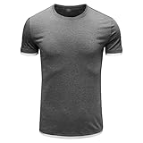 Men's Crewneck Cotton T-Shirts Bodybuilding Gym Workout Shirt Short Sleeve Solid Color Fashion Tee Tops (Grey,US Size XS Asia S)