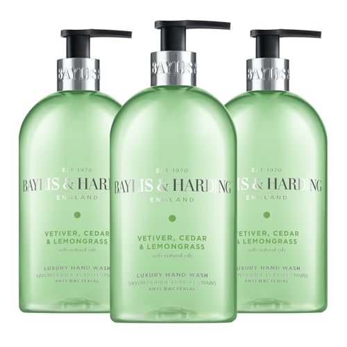 Baylis & Harding Signature Vetiver Cedar & Lemongrass Anti-Bacterial Hand Wash 500ml (Pack of 3) - Vegan Friendly