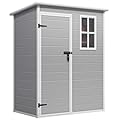 Gizoon 5x3 FT Resin Outdoor Storage Shed with Floor, Waterproof Lockable Storage Shed with Window, Plastic Outside Tool Storage Shed for Garden, Backyard, Patio, Lawn, Gray