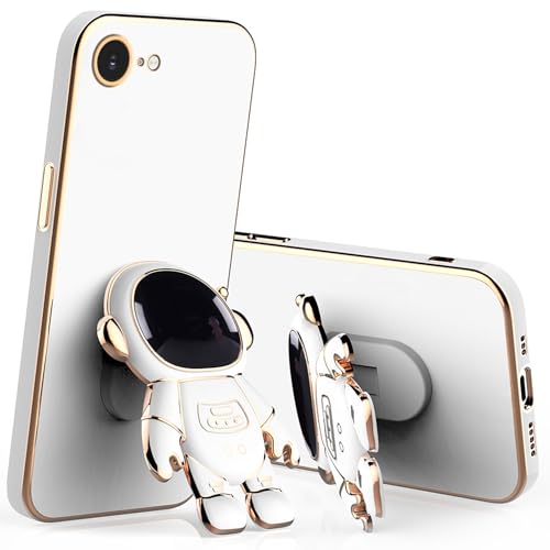 Coque iPhone 16 antichoc blanche avec support dessin animé en TPU souple