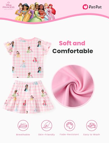 Image of Disney Frozen Elsa Minnie Mouse Stitch Princess Girls' Skirt Sets Ruffle Short Sleeve Clothes 2pcs Outfits Summer Dress 2-9Y