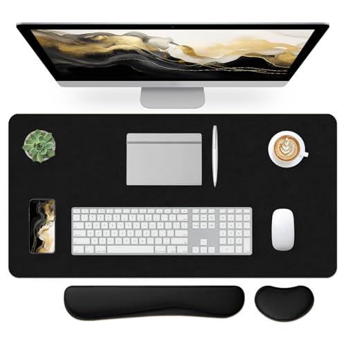 Image of Leather Desk Pad, Black Desk Mat, Non-Slip Desk Protector Mat, Leather Desk Blotter, Computer Desk Pad, Waterproof Desk Mat for Home Office and Decor(31.5x15.7 Inches)
