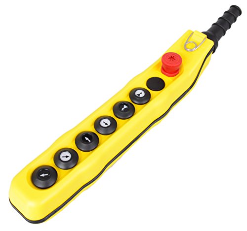 Preisvergleich Produktbild Hängetaster, Kransteuerung, Steuerflasche, Kran, Steuerschalter, 8 Tasten: Not-Aus+Verschlusskappe+auf / ab 2-Stufig+links / rechts 1-Stufig+vor / zurück 1-Stufig, MKHT8-01