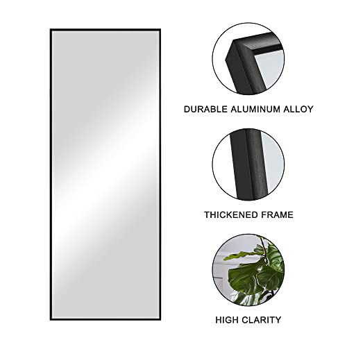 Image of NeuType 51 inchx16 inch Full Length Mirror with Standing Holder Aluminum Alloy Frame Floor Mirror Wall-Mounted Mirror for Living Room, Bedroom, Hanging or Leaning Against Wall, Black (with Stand)