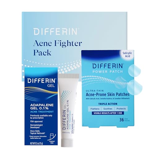 Image of Differin Acne Fighter Pack, Differin Gel Retinoid Acne Treatment For Face with 0.1% Adapalene, 15g Tube + Salicylic Acid Pimple Patches, 36 Count, Designed for Pimple and Acne-Prone Skin