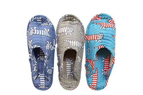 House Slippers for Women - Lightweight Cotton Quilted Home Slippers, Easy Machine Washable Like Socks, Foldable and Portable, Indoor Breathable Shoes for Your Feet Relaxing, Set of 3 Pairs (Medium