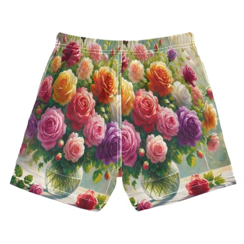 Roses Window Flowers Boys Swim Trunks Quick Dry Toddler Swimsuit Boy Bathing Suits Swimwear Board Shorts 4T2