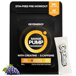 OxyEnergy Max Pump Stim-Free Pre Workout Powder for Men Women, Nitric Oxide Booster, Grape 30 On-The-Go Servings, Support Blood Flow, Performance & Recovery| L-Citrulline, Beta Alanine, Creatine