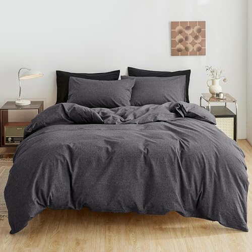 FANSTIVE Dark Grey Duvet Cover Set Washed Cotton Linen Like, Full by FANSTIVE - Used condition - CA$49.64
