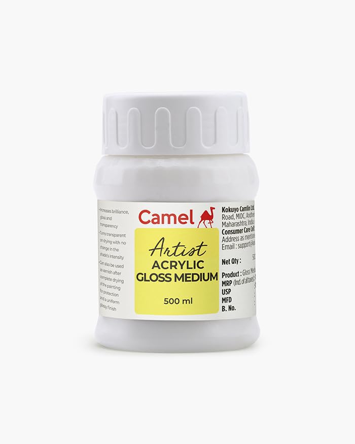 Image of Camel Artist Acrylic Gloss Medium 500 ml | Transparent Gloss Medium for Acrylic Painting, Colour Enhancement & Glazing