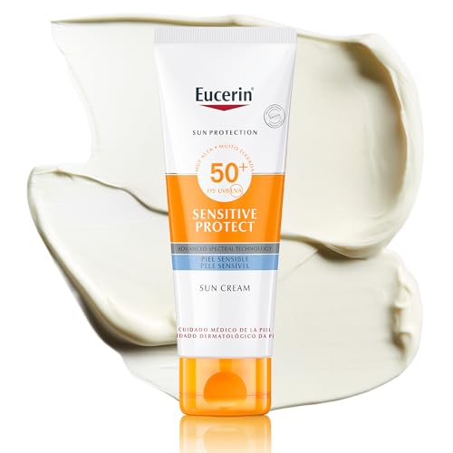 Eucerin Sun Face Sensitive Protect Cream FPS 50+ (50 ml), crema facial solar con filtros UVA/UVB, protector solar para pieles atópicas, secas y sensibles, crema de sol de textura ligera