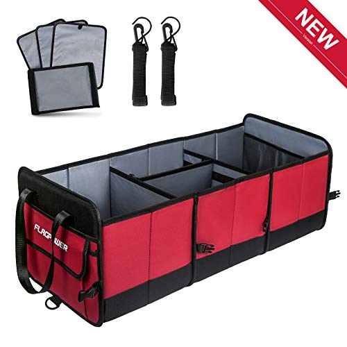 FLAGPOWER Car Trunk Organizer Collapsible Portable Multi Compartments Organizer with Non Slip Straps