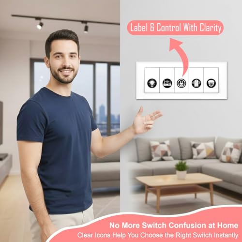 Image of GLUN 600 Switch Board Stickers with 60+ Icons (Obsidian White) | Decorative Switch Stickers for Home, Hotel & Office | Luxury Vinyl Self Adhesive Switch Covers for Lights, Fans & Appliances