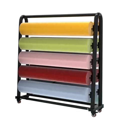 67inch Tall Large Textile Fabric Roll Storage Rack Cart with Adjustable Hanging Rod, 10 Rolls Vinyl Wrap Holder, Commercial Car Color Change Film/Window Film/Wallpaper Display Rack(180x45x170cm)