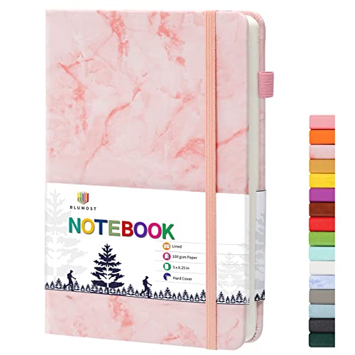 Carnet ligné rose marbré BLUMOST couverture rigide 100g
