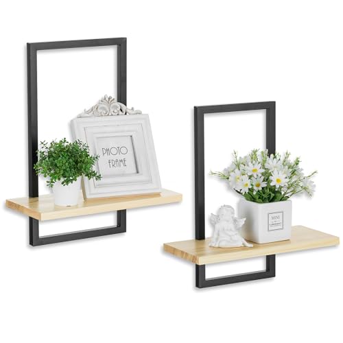 Walasis Wandregal Schwarz Metall Quadratische: 2er Set Modern Schwebende Regal Holz Wand für Wohnzimmer Schlafzimmer Ecke - Kleines Pflanzen Regale für Wände