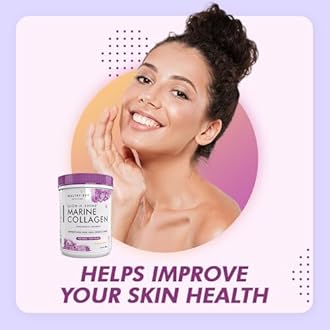 HealthyHey Glow-n-Shine® Marine Collagen Powder - Hydrolyzed | Type 1 Collagen Protein Supplement with Hyaluronic Acid | Amino Acids for Skin, Hair, Nails (Lemon,200g)