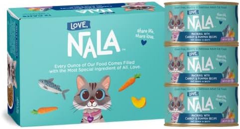 LOVE, NALA Wet Cat Food Pate Mackerel with Carrot & Pumpkin Recipe - Grain Free Wet Cat Food in Broth, Natural Cat Pate Wet Food, Adult Cat Food Wet - 12 Pack of Pate