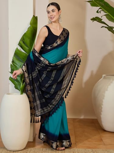 Image of AKHILAM Women's Mysore Silk Kanjivaram Pure Soft Ombre Print Saree With Unstitched Blouse Piece (73ALEKHA7301 NV Parent)