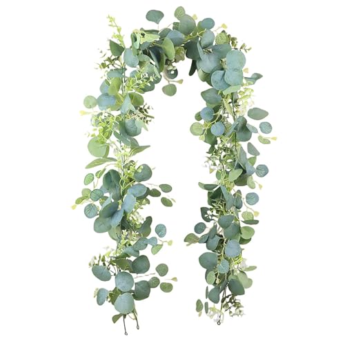 SHENRUZENG Guirlande d'eucalyptus décorative, 1,8 m, guirlande d'eucalyptus artificielle avec feuilles de saule, feuilles vertes, plante suspendue, plante artificielle...