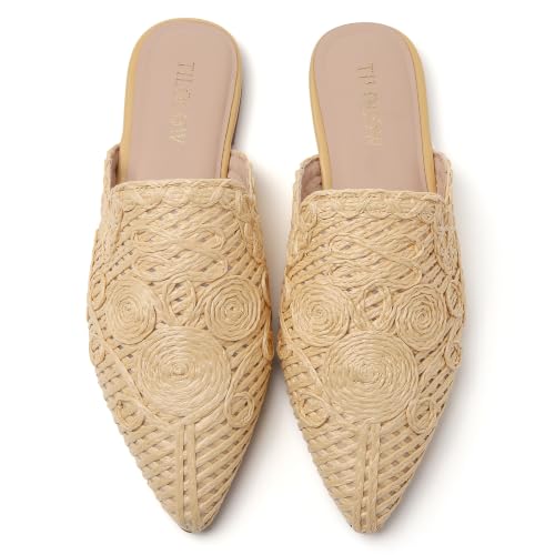 Image of Tilocow Women's Pointed Toe Flat Mules Backless Slip On Loafers | Lightweight, Soft Insole, Non Slip Sole, Printed, Dressy Casual, Office Work Business, Daily Wear