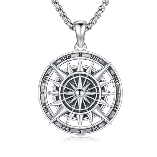 Collier boussole homme en argent 925 pendentif talisman