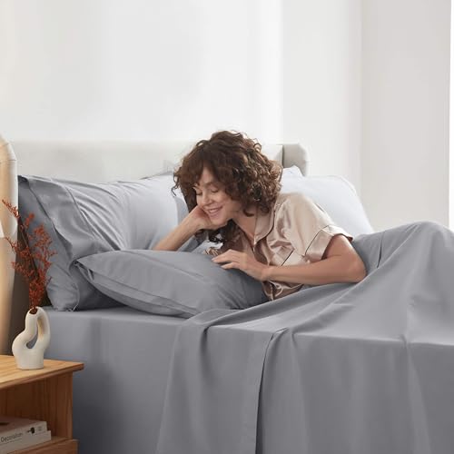 Image of Nestl Extra Deep Queen Sheet Set - 6 Piece Breathable & Cooling Sheets - Hotel Luxury Bedding Set w /18-24 Inch Deep Pockets - Easy & Secure Fit - Super Soft, Wrinkle Free & Comfy - Grey