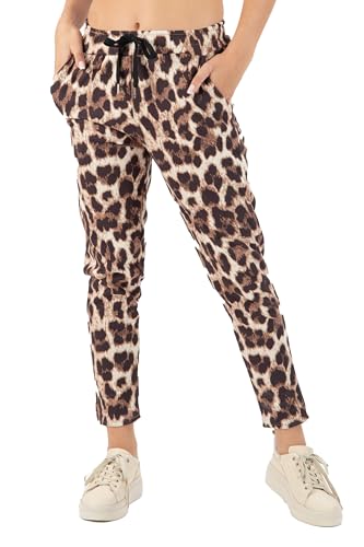 Pantalon de jogging en tissu léopard marron fluide pour femme