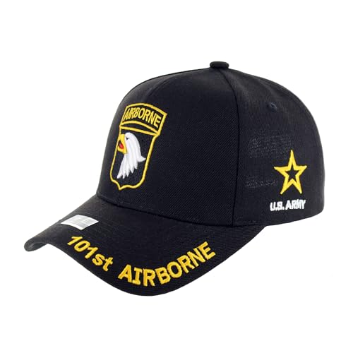 Officially Licensed U.S. Army Military Vietnam Veteran Baseball Cap - 101st Airborne Embroidered U.S. Flag Premium Quality Adjustable Hook-and-Loop Closure Hat Black