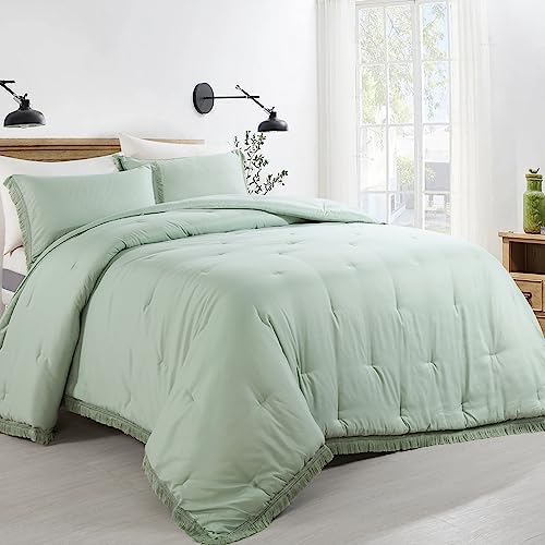 Hombys 120X120 Oversized King Comforter Set With Tassel, Sage Green Boho Bedding Comforter For California King Bed, Tufted Bohemian Bedding Sets With 2 Matching Pillow Cases #TOP1