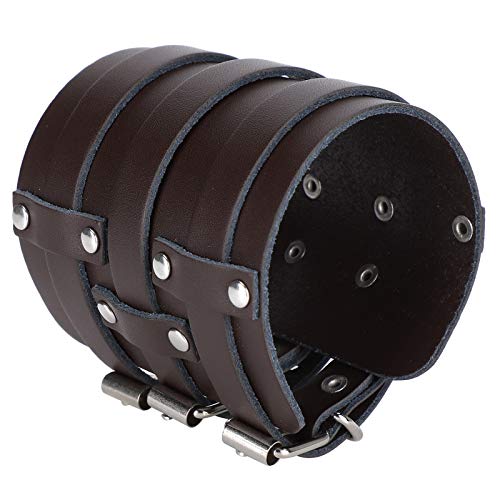 Brrnoo Wide Leather Cuff Bracelet, Leather Wrist Band Adjustable Retro Punk 2Pcs Wide Cuff Bracelet Wrist Belt Artificial Belt Band Black Brown by Brrnoo - Used condition - Image 3