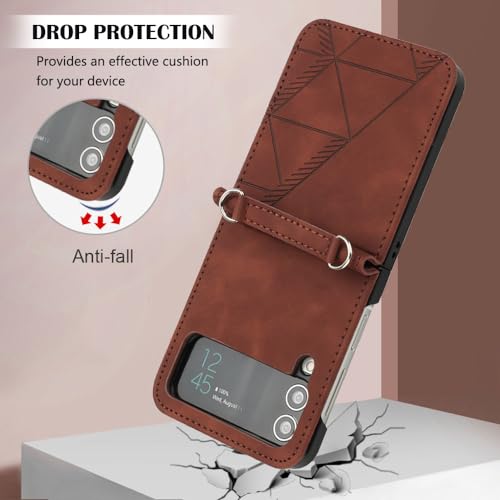 Étui en cuir avec lanière pour Samsung Galaxy Z Flip 4 et 3 rouge - 3