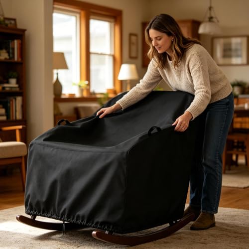 Funda para silla mecedora de jardín impermeable exterior con cordón ajustable 3