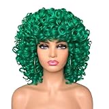 Wear and Go - Peluca sintética afro rizada de 14 pulgadas con flequillo para mujer, 180 densidades (verde)