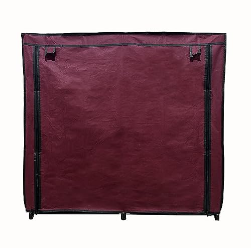 Image of Multi Utility 12 Layer Shelf Collapsible Metal Pipes with Non-Woven 100GSM Fabric Cover for Shoe /Cloth /Toy /Books Rack (Maroon, Metal)