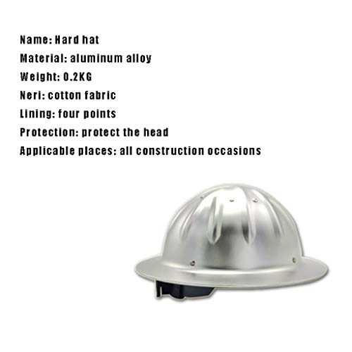 Rdbsmgx Hard Hats Aluminum Alloy Helmet High-Strength Helmet Full Brim Design Top Reinforcement 4-Point Fixing Suitable For Construction Steel Mine (Aluminum Color) #TOP5