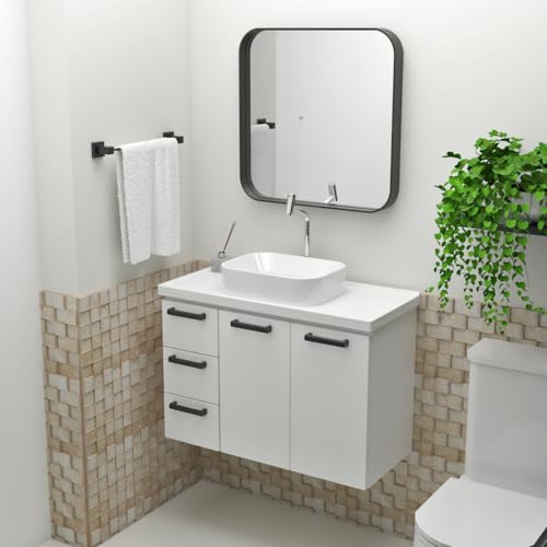 Cuba Pia Retangular Marmorite De Apoio Luna Branca 36x27cm Com Válvula Inox Para Banheiro