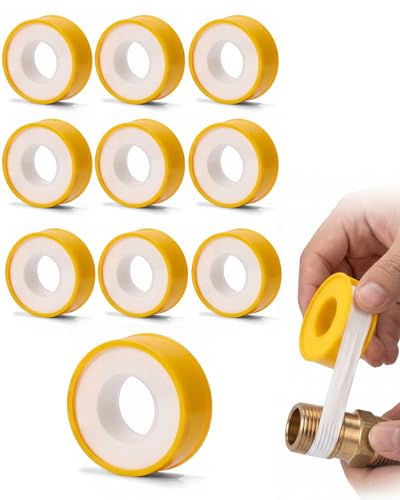 YIPFEN 10 Rollos 12m Cinta de PTFE y Teflón, Blanco. Sellado Antifugas Certificado, Agua, Calefacción y Sanitarios.