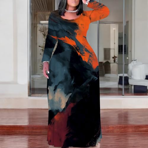 Image of PinkPatty Plus Size Maxi Dresses for Women Long Sleeve Crew Neck Casual Fall Dress with Pockets