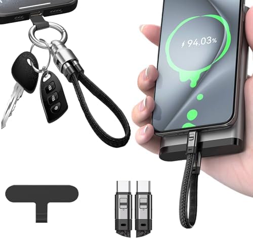 USB C Cable Keychain Charger Cable Short Leather Black image 2