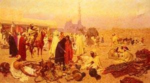 Peinture à l'huile Marché Arabe Giulio Rosati Cadeau Idéal Art
