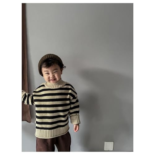 Toddler Baby Boys Girls Pullover Sweaters Curled Collar Fall Winter Soft Warm Stripe Knit Sweater Tops2