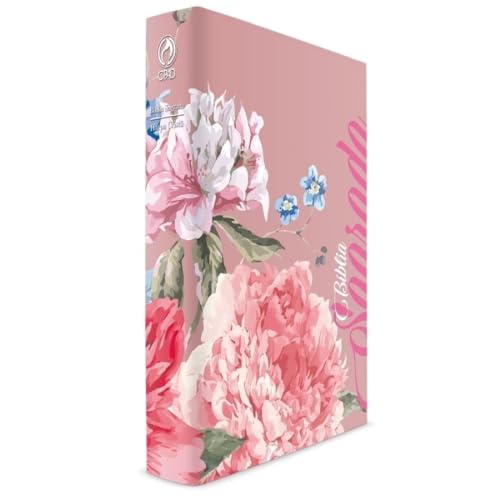 Bíblia rosa florida com harpa – Capa dura luxo – Letra grande – ARC – Book7: