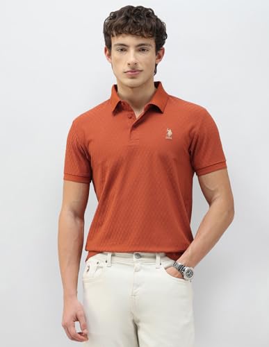 Image of U.s.Polo Association Men's Geometric Patterned Knit Slim fit Polo Shirt