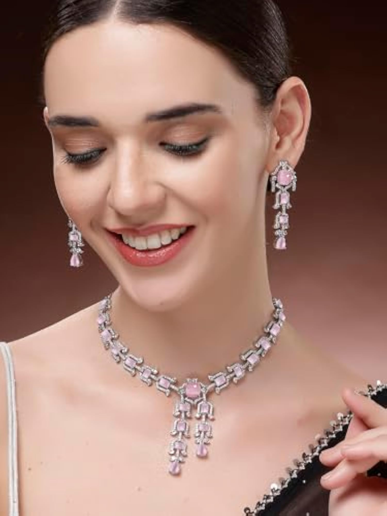 Silver-Plated American Diamond Jewellery Set
